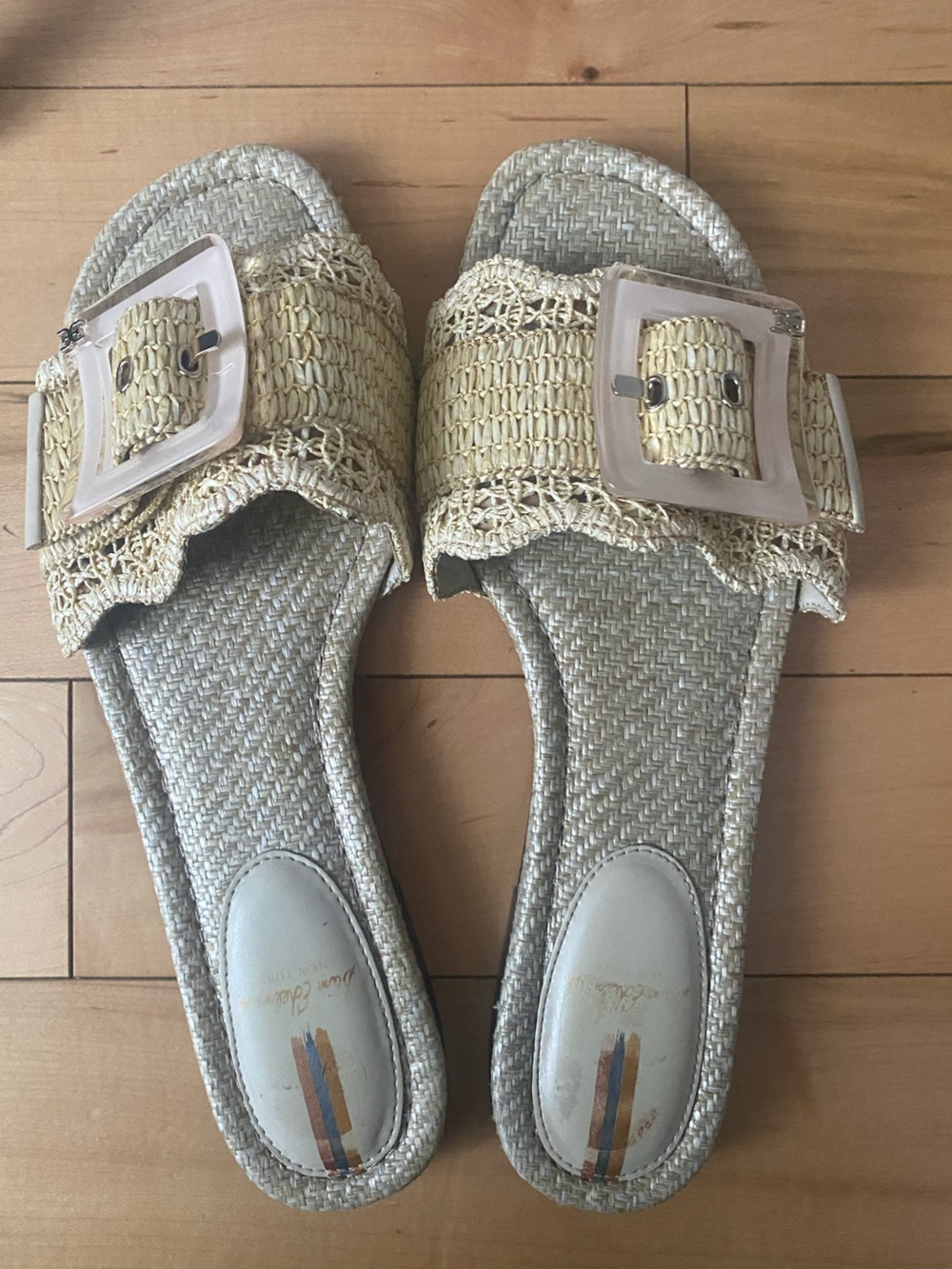 Sam Edelman Cream Woven Buckle Slide Sandals